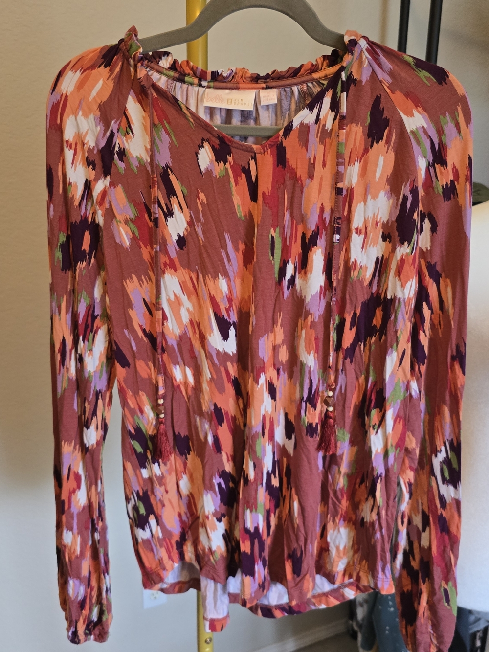 Women's Multicolor Printed Long-Sleeve Blouse - Coral/Pink